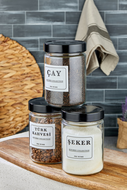 Labeled 3-Piece 700 ml Tea & Sugar & Coffee Glass Storage Container Jar