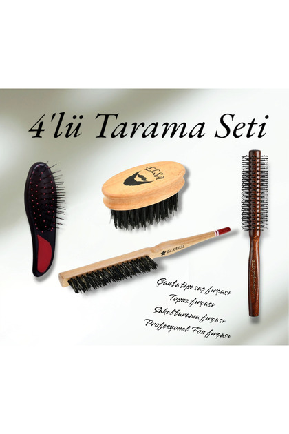 4-Piece Combing Set Hair, Beard, Bun Brush Set