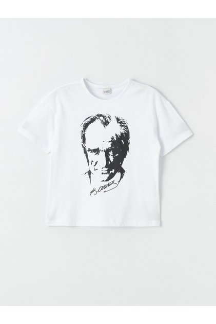 Crew Neck Ataturk Printed Short Sleeve Girls' T-Shirt