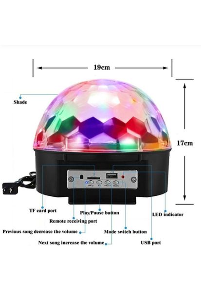 BAY MİA Küre Disko Topu Müzik Çalar Renkli Lazer Işıklı Bluetooth Sese Duyarlı Işıklar Disko Parti Işığı - 6