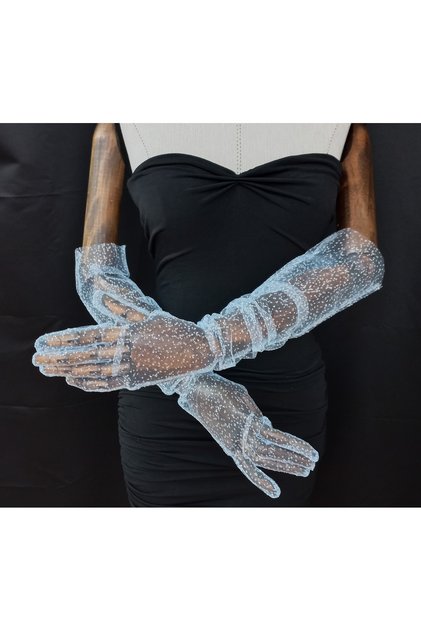 Diamond sparkling evening dress bridal gloves long bebe blue