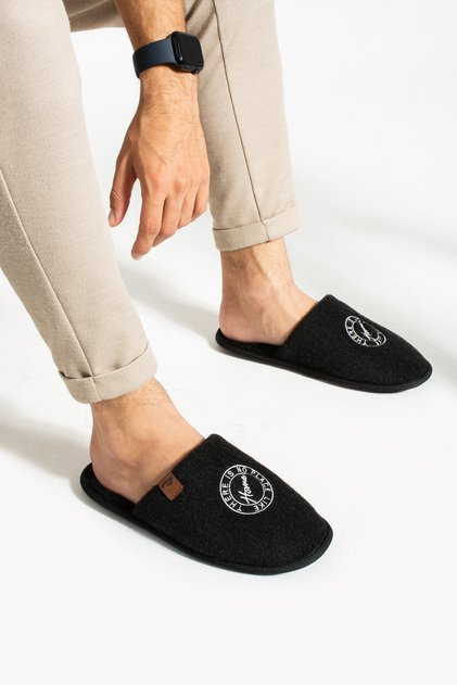 Men's Black Felt Winter Comfortable House Slippers
