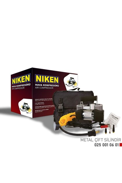 Hava kompresörü çift pistonlu metal gövde (çantalı) 12v araçlar için uyumlu Niken