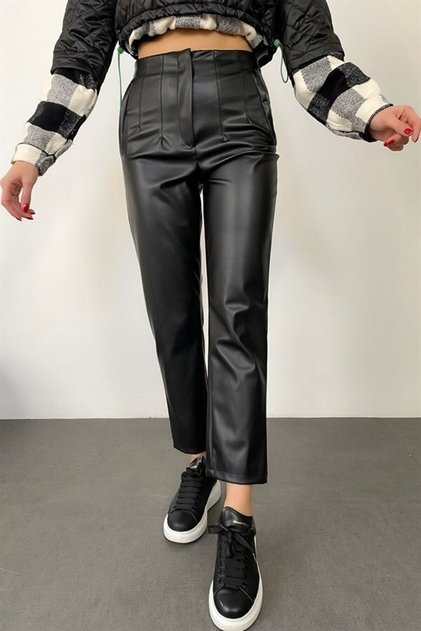 High Waist Raised Leather Trousers
