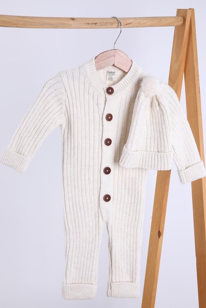 100% Thick Knitwear Girl Boy Baby Kids Winter Beret Jumpsuit Set 5714