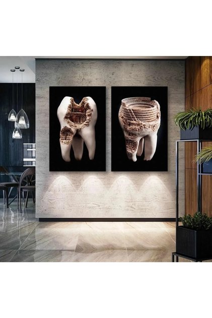 Diş Muayenehane Dental Ağız Ve Diş Sağlığı Ikili Kombin 2'li Set Kanvas Tablo HD