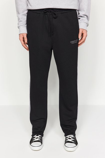 Black Regular/Normal Cut Color Paneled Text Embroidery Open Leg Sweatpants Tmnaw24Ea00018