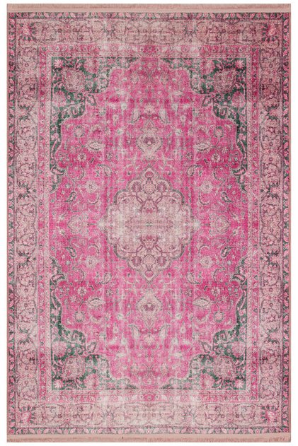 Pembe Vintage Çok Renkli Desenli Dekoratif Halı 1717