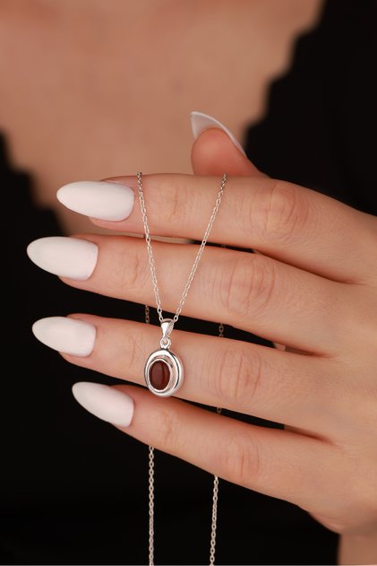 Doğal Akik Taşlı Gümüş Kolye Minimal Kolye
