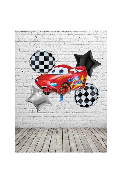 Racing Themed Foil Balloon Set - Red Formula One Racing Car Foil Balloon - Checkered Foil Balloon