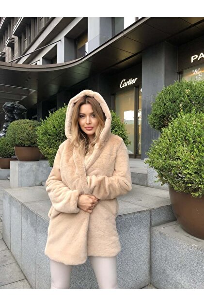 dblovedbrand Plush Hooded Soft Fur Coat- Trendyol