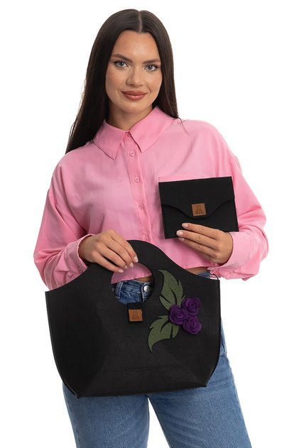 Boutique Design Felt Women's Handbag and Wallet - Gül Bahçem-40x35cm