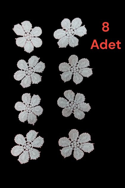 güpür dantel 8 adet papatya desen mat polyester çiçek aplik