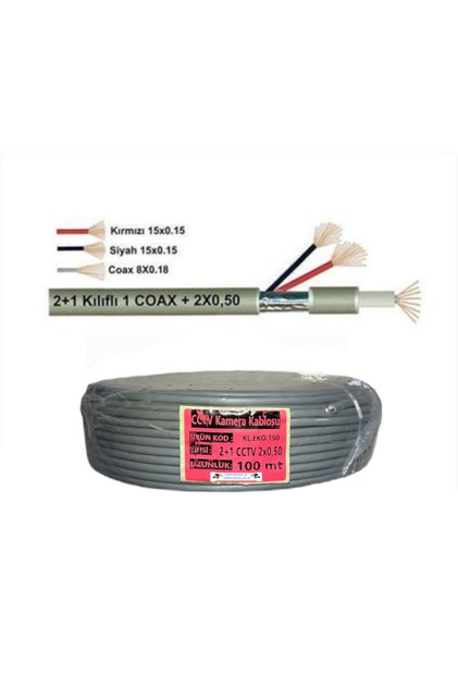 2+1 - 2x0.50 Folyolu Lüks Cctv Kamera Kablosu 100 Metre