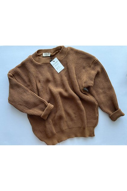 Camel Oversize Kalıp Selanik Örgü Kadın Triko Kazak