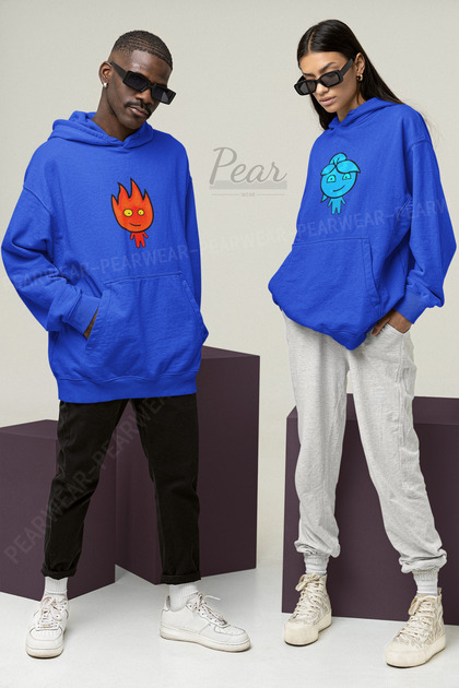 Fire Water Printed Fireboy Watergirl Couple Sweatshirt Unisex Oversize Lover Team Hoodie
