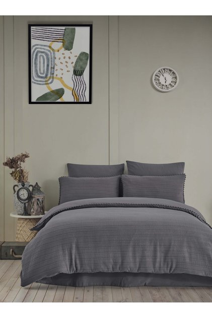 NEW SEASON EMBROIDERED RUBED SATIN 100% Cotton Double EMBOSS Duvet Cover Tkm 6 Pieces