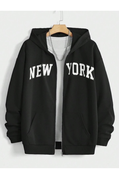 Unisex crni kardigan sa zatvaračem i printom New Yorka