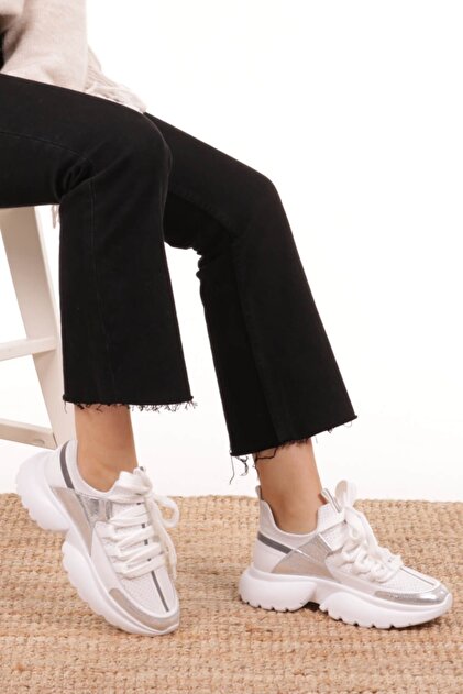 Mio Gusto Kadın Beyaz Sneaker Chris Hakiki Deri - 4