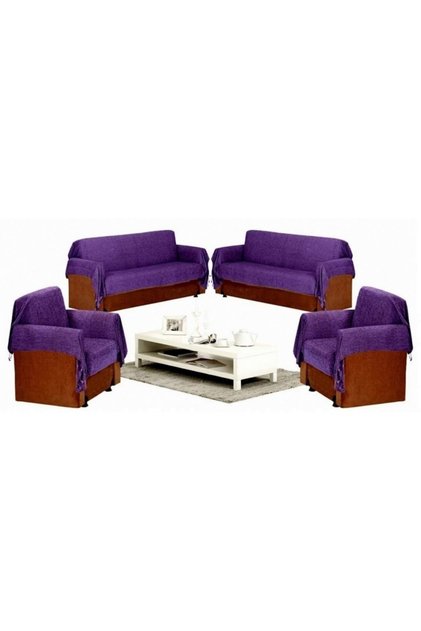 Chenille Woven Sofa Cover Maxi Set 3+3+1+1 - Purple
