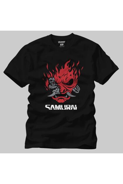 Tricou negru cu logo Samurai Cyberpunk 2077 pentru bărbați