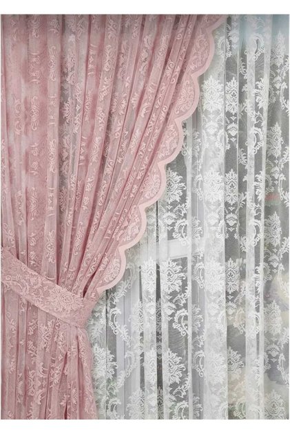 NİSH PERDE Örme Jakar Damask Tül Fon Perde İKİ KANAT Aksesuar HARİÇ KOL BAĞLI