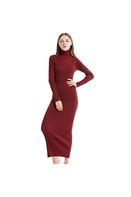 Yeni Trend 36 Beden Slim Fit Balıkçı Yaka Fitilli Bordo Triko Kalem Elbise (SLİM-FİT)