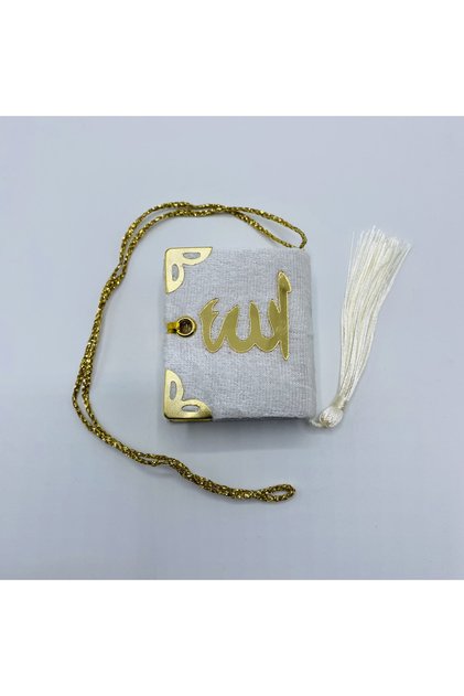 10 bucăți CREAM Cadou mini Coran, acoperit cu catifea, cu agățătoare și cu inscripții.