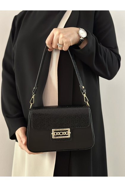 Black Cover Faux Leather Women's Hand and Shoulder Bag