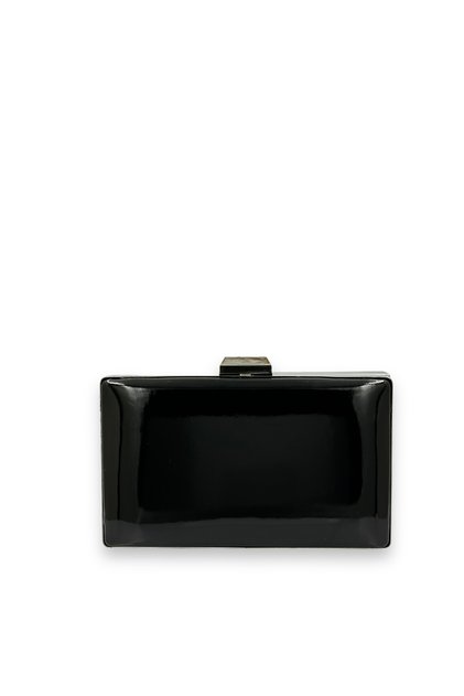 Black Patent Leather Evening Bag with Silver Detail and Metal Handle Wedding Engagement Graduation Bag