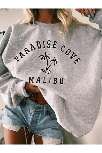 Women's Gray Paradise Malibu Printed Oversize Sweatshirt