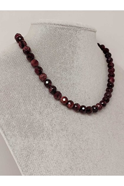 Garnet Stone Facet Cut Necklace 8mm (Fixed Clip)