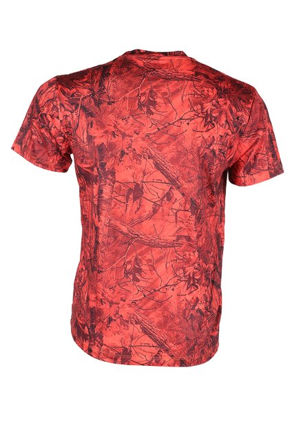 Sıfır Yaka Kısa Kol Oranj Orman Desenli Avcı Ve Outdoor T-shirt
