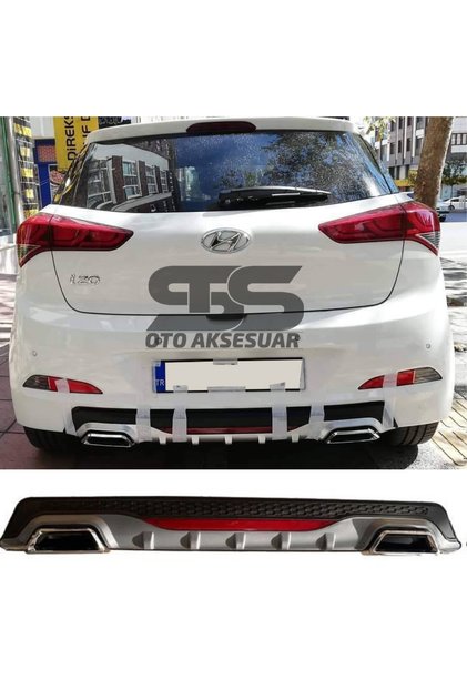 Hyundai i20 Difüzör Arka Tampon Eki 2 Egzoz Çıkışlı Gri Reflektörlü