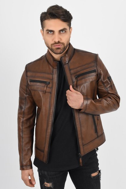 Men's Shaded Brown Leather Jacket