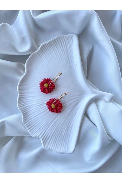 Miyamila Collection Red Floral Hoop Earrings