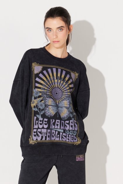 Regular Fit Normal Kesim %100 Pamuk Bisiklet Yaka Siyah Sweatshirt
