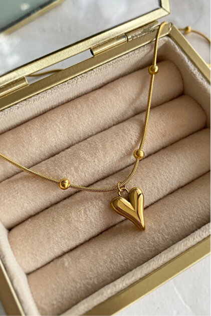 Tarnish Resistant Dorica Chain Heart Gold Steel Necklace