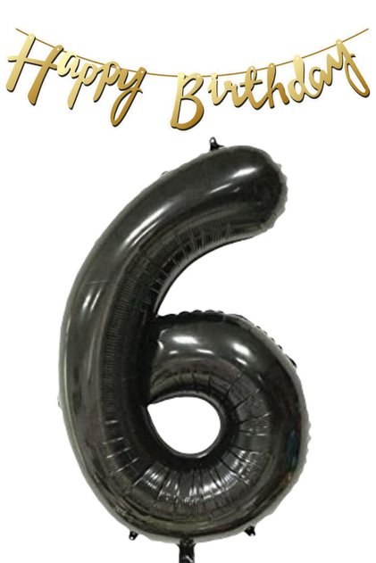 Happy Birthday Written Pennant and 6 Numbers Foil Balloon