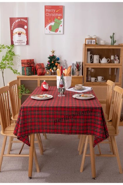 New Year's Elegant Red_green Harmony Patterned Table Cloth Options (Width X Length)