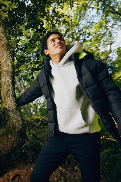 Regular Fit Water Repellent Puffer Jacket with Removable Hooded Neon Detail