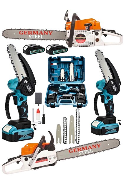 Germany Steel 2'li Set Benzinli Testere 7.9 Hp Ağaç Odun Kesme