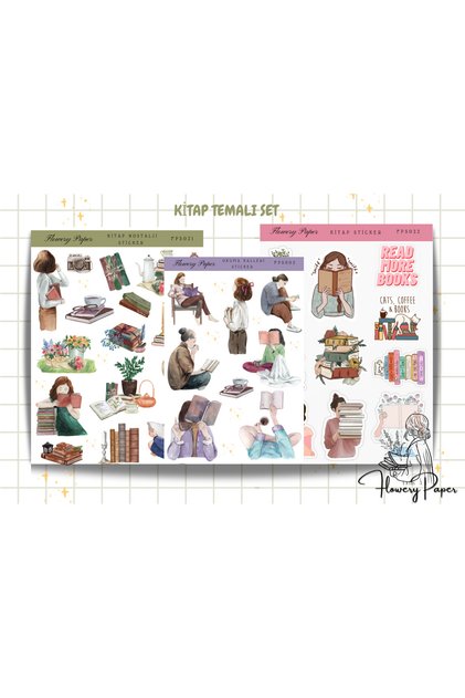 Kitap Sticker 3'lü Sticker Set -Defterler,Scrapbook, Bullet Journal için uygundur