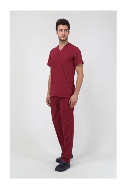 Unisex Doctor Nurse Dentist Healthcare Medical Night V-Neck Jersey Suit Burgundy