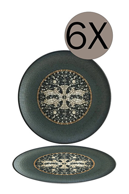 食器 nureman-0131 Bonna Porselen Mezopotamya Mozaik Antrasit Gourmet Düz Tabak 17 Cm