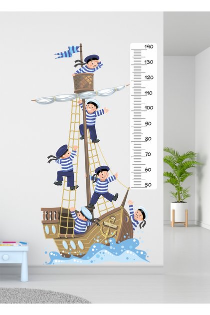 Denizci Boy Ölçer Cetveli Çocuk Bebek Odası Yapışkanlı Duvar Kağıdı Aksesuarları Süsü Duvar Sticker