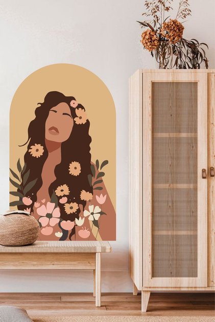 Flower Woman Bohem Oval Duvar Sticker