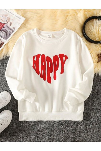 Girl's Crew Neck HAPPY Printed Sweatshirt