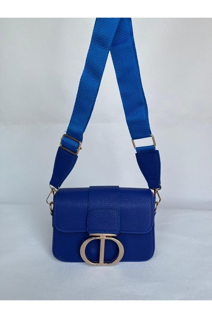 Baguette Navy Blue Gold Detailed Cross Strap Stylish Sports Bag with Cover Snap Fastener Women's Gift