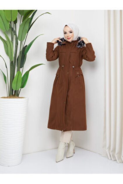 ModaMihram Kürk Detaylı Kaşe Kaban Taba 19175 - Fiyatı, Yorumları